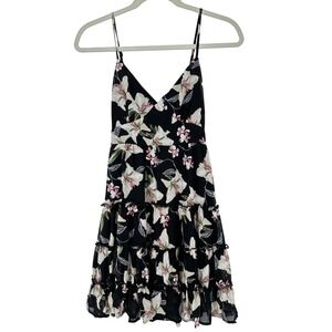 Blush‎ & Day Black Floral Tiered Babydoll Mini Dress M Dark Romantic Whimsigoth